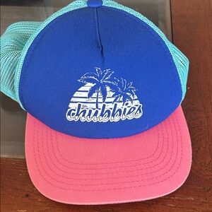 chubbies Blue, Pink & Teal Palm Logo Trucker Hat